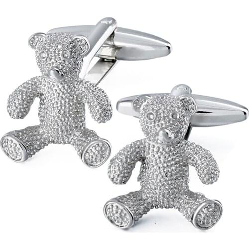 Funny Teddy Bear Cuff Links Mens Shirts Jewelry Cuff Button Boys Gift for Birthday Party Christmas Graduation with Box