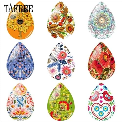 TAFREE Polish Folk Art Painting Tear Drop Shape Jewelry Accessories 18x25mm Glass Cabochons Demo Flat Back Making Findings