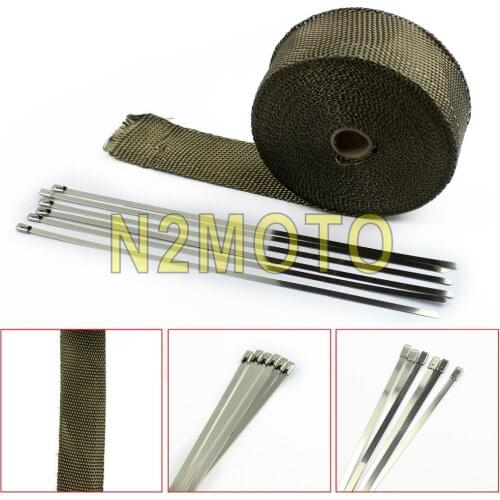 Titanium 10M Motorcycle Exhaust Warp 32ft Thermal Heat Insulating Tape Warp 6pcs Stainless Ties