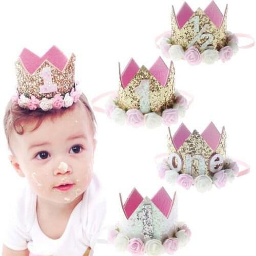 Baby 1st Birthday Party Decoration Birthday Banner Hats Gold Silver Princess Crown Baby Shower Decorations Party Supplies