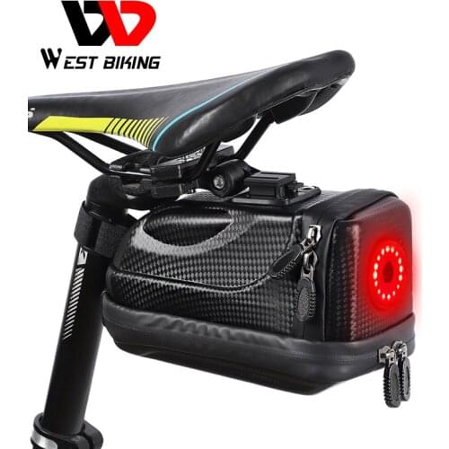 WEST BIKING Waterproof Bike Saddle Bag With USB Rechargeable Tail Light MTB Road Bicycle Pannier Basket Cycling Accessories