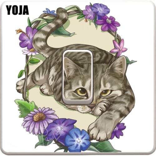 YOJA The Cat Lay Among The Flowers Home Decor Wall Stickers Room Switch Bedroom High Quality Decals Personalized 8SS0146