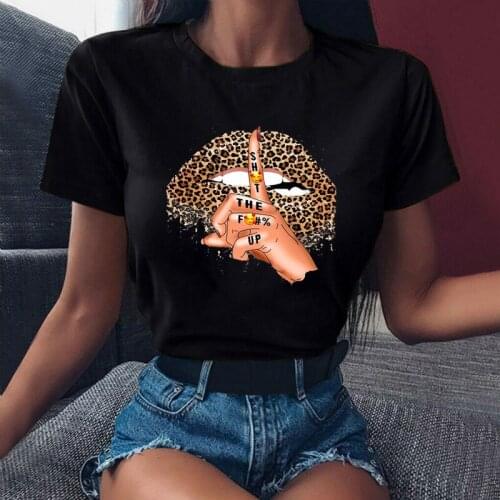 New Fashion Leopard Lips Women T-shirts Summer Funny Short Sleeve Print Clothing Womens T-Shirt Harajuku Graphic Black Tee Tops