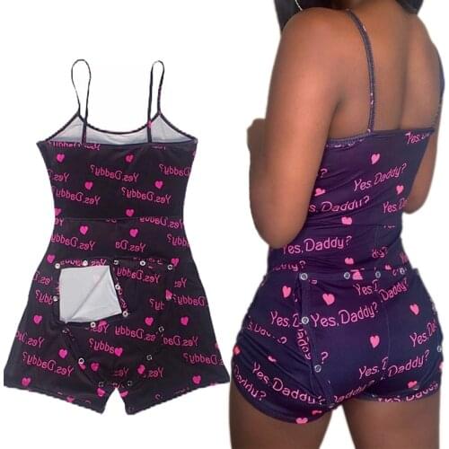 Yes Daddy Women Onesie pajama Summer Sexy One Piece Butt Flap Sleepwear Sleeveless Jumpsuit For Adults Lingerie Hot Sale