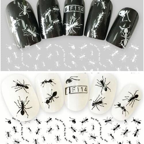 1 Sheet 3D Black White Cute Ant Pattern Adhesive Nail Art Stickers Decorations DIY Salon Tips F114