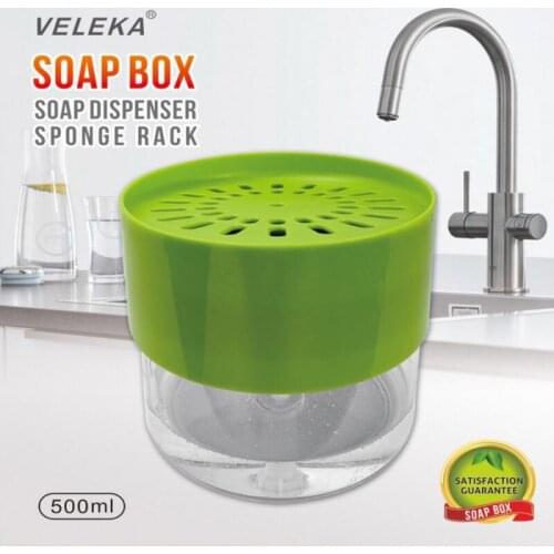 2-in-1 Sponge Box With Soap Pump Dispenser Double Layer Kitchen Plastic Soap Dispenser Sponge Scrubber Holder Case