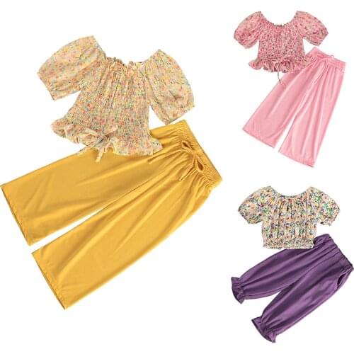 2021 Summer Toddler Girls Clothes Floral Short Sleeve Tops + Long Pants Outfit Children Tracksuit For Kids Clothing Sets