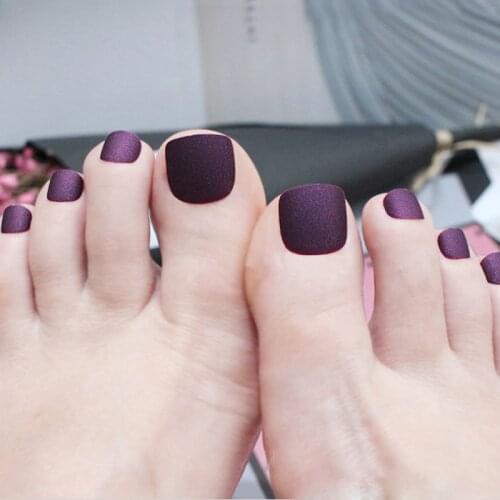 24PCS fashion design cute toes latest French style Scrub fake toe deep purple #0100