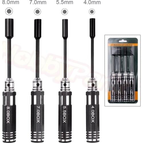 4Pcs Hex Nut key Socket Screw Driver Wrench Spanner Box 4.0mm 5.5mm 7.0mm 8.0mm Repair Tools Kit For RC Car Quadcopter Drone