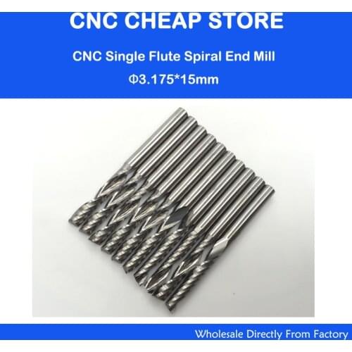 Free Shipping 3.175mm Carbide CNC Router Bits one Flutes Spiral End Mills Single Flutes Milling Cutter PVC Cutter CEL 15mm
