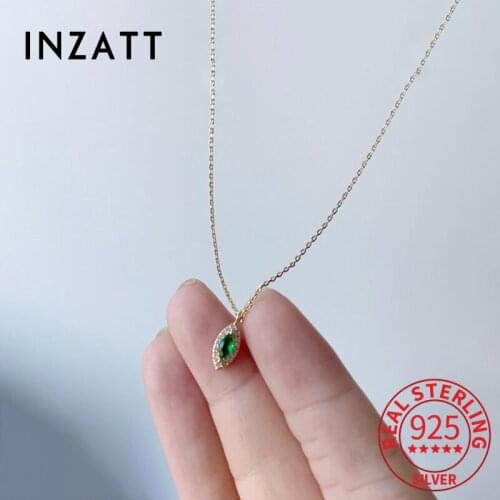 INZATT Real 925 Sterling Silver Zircon Green Eye Choker 14K Gold Necklace For Fashion Women Classic Fine Jewelry Drop Shipping