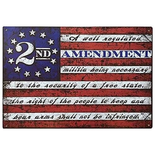 This Well Defend 2nd Amendment Brand Vintage American Flag Tin Sign 11" x 16" USA Second 2A Man Cave Decor