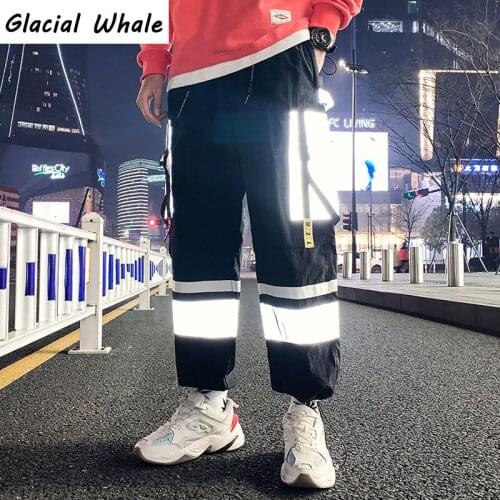 GlacialWhale 3M reflective Mens Sweatpants Joggers Men Fashion 2020 Patchwork Hip Hop Trousers Autumn Black Harem Pants For Men
