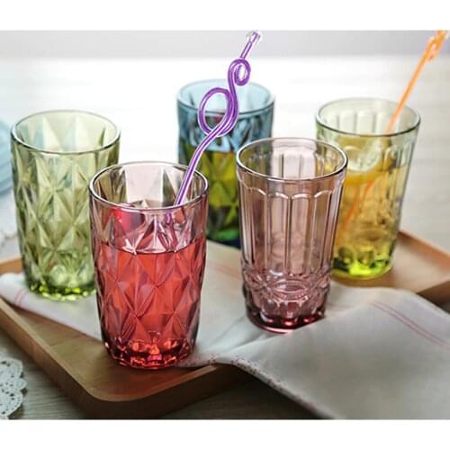 Engraving Water Glass 3 PCS Cup 240ml 350ml for Juice Milk Water Glasses for Drinking European-style Glass Tea Pink Blue Green