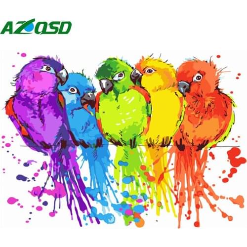 AZQSD Painting By Number DIY Colorful Bird Drawing On Canvas Frame Coloring By Numbers Animal Kits Modern Wall Art