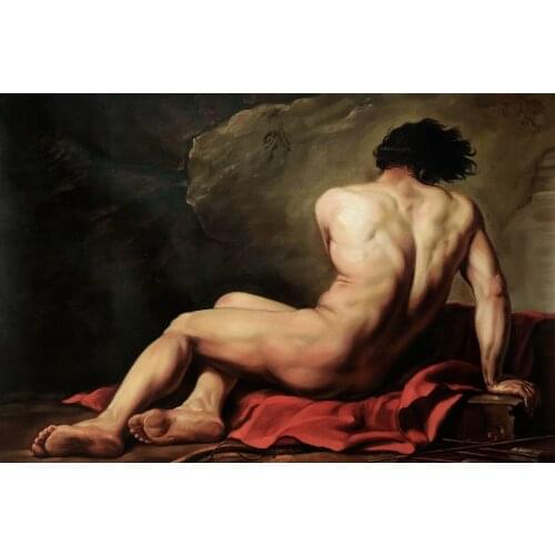 Classical Portrait Oil Painting on Canvas Male Nude Wall Art Home Decor Patroclus, 1780 by Jacques Louis David Hand Painted
