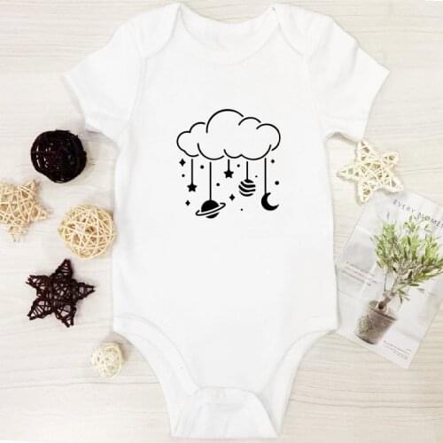New Cute Cartoon Space Print Baby Boy Girl Clothes 100% Cotton Short Sleeve Newborn Bodysuit Baby Summer Jumpsuit