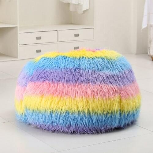Colorful elegant long fur Home furniture living room fur faux rainbow colorful plush fur round bean bag