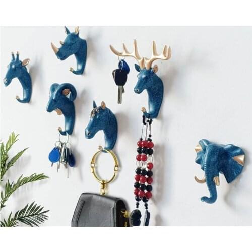 Animal Shaped Hooks Deer Stags Rhino Horse Giraffe Elephant Head Wall Hanger Coat for Hat Hook Rack Holder Home Decor