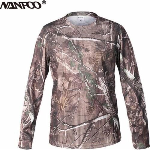 New Summer Outdoor Long Sleeve Camouflage Hunting T-shirt Quick-Drying Tactical Tops Breathable Bionic Camo Tees Camping T-shirt