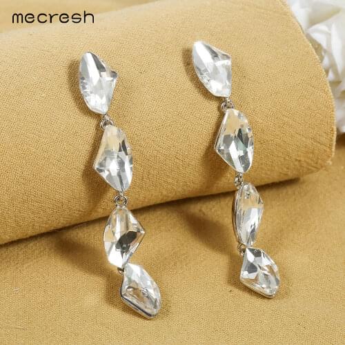 Mecresh Cute Clear / Black Irregular Rhinestone Long Drop Earrings for Women Simple Bride Dangle Earring Wedding Jewelry EH1728
