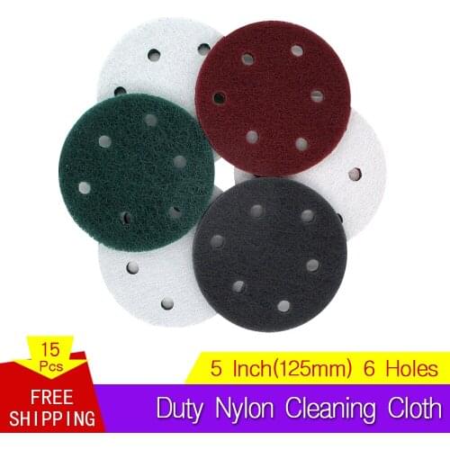 15 PCS 5 inch 6-Hole Multi-purpose Flocking Scouring Pad 240-800 Grit Industrial Heavy Duty Nylon Cloth for Polishing & Grinding