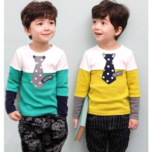 2020 brand 100%Cotton Fashion boys t shirt Embroidery tie long sleeve Tracksuit sweatshirt baby kid tee girl clothes