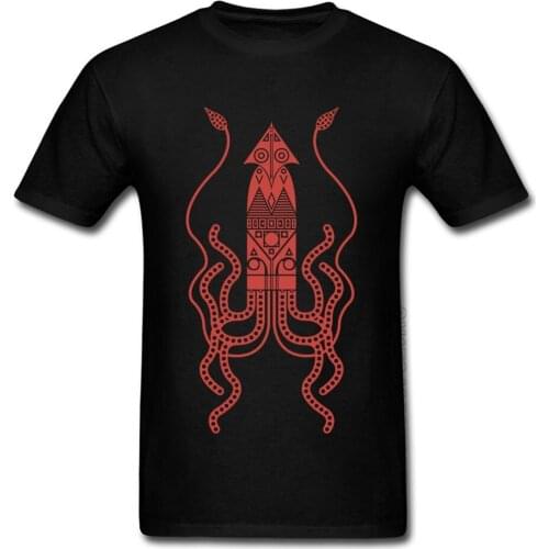 Mens 2018 New Casual T Shirt Crewneck Cotton Fabric Funny Top T-shirts Short Sleeve Giant Squid Tentacle Tee-Shirt For Men