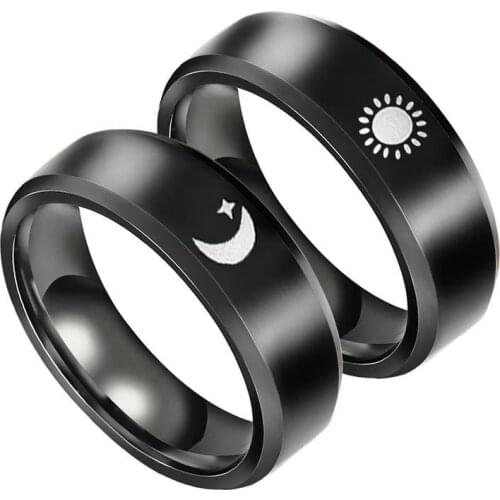 Charm Couple Ring For Lover Simple Moon Sun Pattern Stainless Steel Ring For Women Men Engagement Wedding Jewelry Forever Love