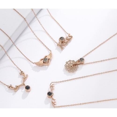 Titanium steel necklace in 100 languages I love you with your female clavicle chain designer charms Womens pendant necklace