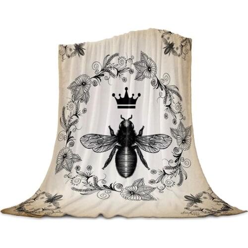 Retro Flower Bee Crown Wreath Coral Fleece Blankets Flannel Bedspreads Soft Warm Blankets for Bed Sofa Nap Wrap Blanket