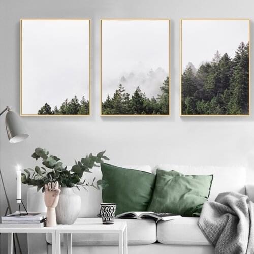 Scandinavia Style Canvas Posters and Prints Forest Fog Landscape Wall Art Painting Nordic Decoration Picture for Living Room