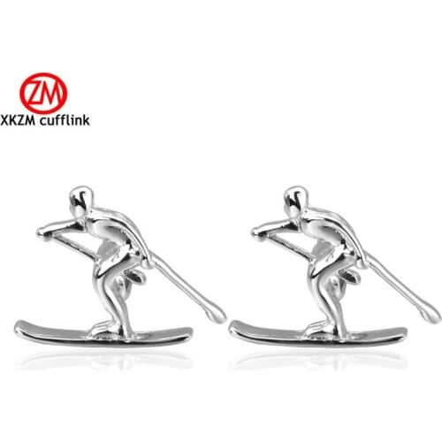 Luxury Men Silvery ski sports Cufflinks High Quality Lawyer Groom Wedding Cufflinks For Mens Shirt Cuff Links French Jewelry