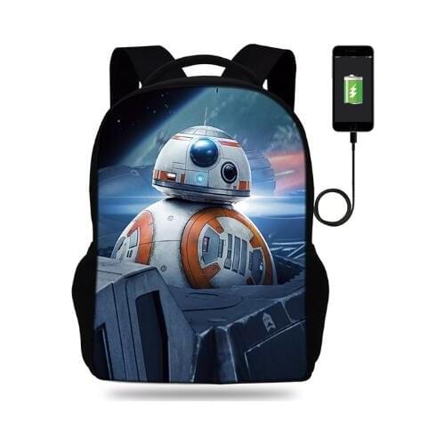 Disney Star wars Robot Print Backpack Teenager Boys School Bags Kids USB Charger Backpack Children Mochila