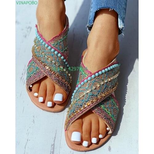 Bohemia Summer Flats Comfortable Sandal Gladiator Stone clip toe flat gladiator sandals Crystal Inlay Roman Style Beach Shoes