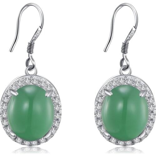 Natural Green Jade Pendant Drop Earrings 925 Silver Jadeite Chalcedony Amulet Fashion Charm Jewelry Gifts for Women Her