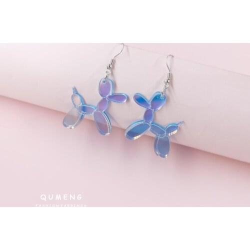 2021 Korean New Transparent Colorful Acrylic Carved Cartoon Balloon Dog Cute Pendant Earrings Sweet Girl Daily Outfit jewelry