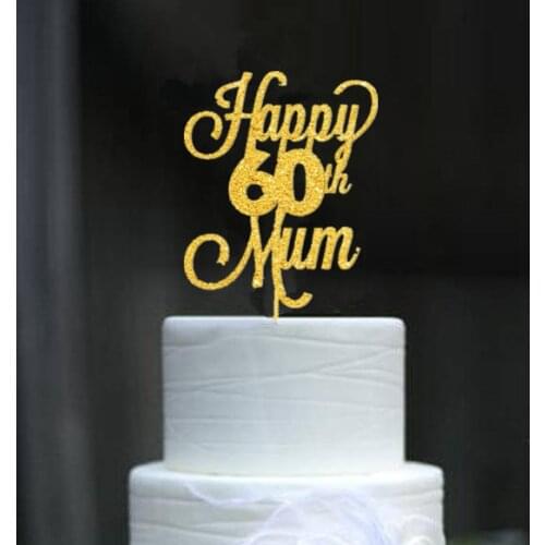 60th Mum Cake Topper,60 Topper for mum birthday cake deocrating gold theme party decoration