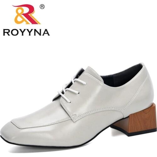ROYYNA 2020 New Arrival Square Toe Chunky Heels Single Shoes Woman Lace Up Solid Pumps Ladies Office Footwear Women Zapato Mujer