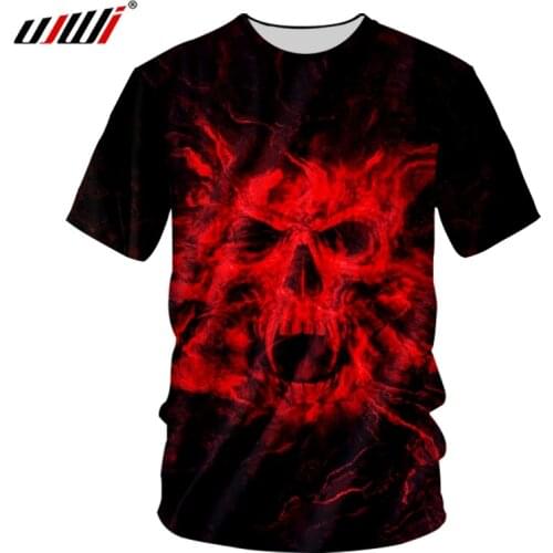 UJWI Summer Top Mens O Neck Tshirt Cool Print Red Skulls 3D T-shirts Male Short Sleeve Undershirts Unisex Tops Dropshipping