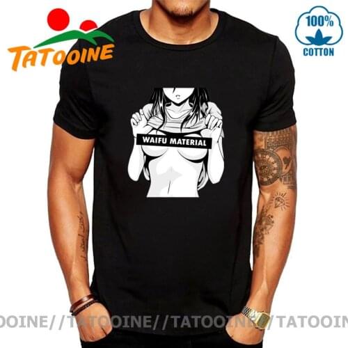 Tatooine Cotton Vintage Waifu Material T-Shirt Men Anime Ahegao Tshirt Waifu Shirt Round Collar Plus Size Homme Hentai Tee Shirt