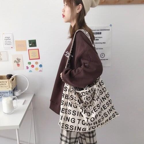 Letter Printing Large Capacity Canvas Shoulder Bag for Women 2021 New Big Messenger Bags Student Books Travel Tote Bags Handbags