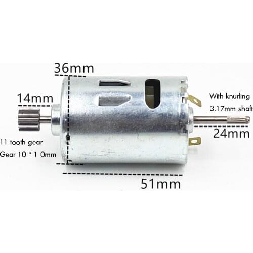 DC Motor 540 High Speed Carbon Brush Motor DC18V 18000rpm, Small Motor Double Shafts with 11-teeth Gear Wheel & Knurled Shaft