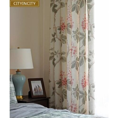 CITY IN CITY Printed Half Shading America Pasroral Faux Linen Curtains For Living Room And Bedroom Window Rideaux Customized