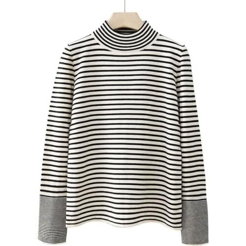 Turtleneck Sweater Women Winter Basic Pullovers 2019 Fall Autumn Long Sleeve High Neck Knit Tops High Neck Soft Striped Knitwear