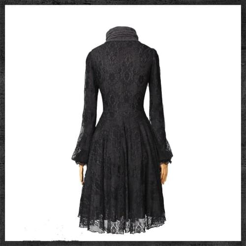 Design New Original Spring Autumn Women Vintage Elegant Slim Black Retro Long Sleeve Lace Midi Dresses