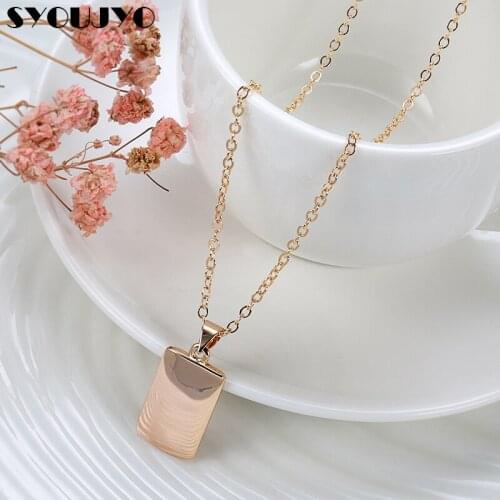 SYOUJYO 2021 Trend Simple Design Glossy Dangle Necklace Top Quality Square 585 Rose Gold Necklace For Women Fine Party Gift