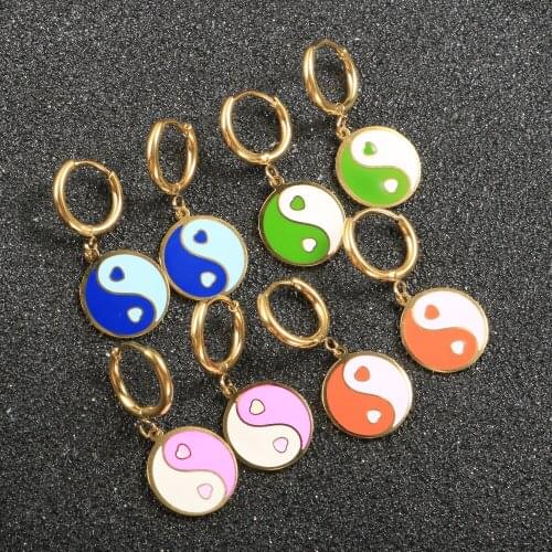 ZMFashion Gold Plated Stainless Steel Color Enamel Yin Yang Pendant Earrings Cute Gossip Women Round Jewelry Gifts 2021 Trend
