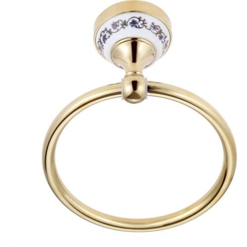 1pc 157mm Ceramic Base Towel Ring Hook Holder Wall Mount Rack Blue&White Porcelain Stainless Steel Old Fashion European Decor