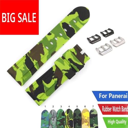 CARLYWET 24mm Camo Black Green Yellow Waterproof Silicone Rubber Replacement Watch Band Strap For Panerai Luminor